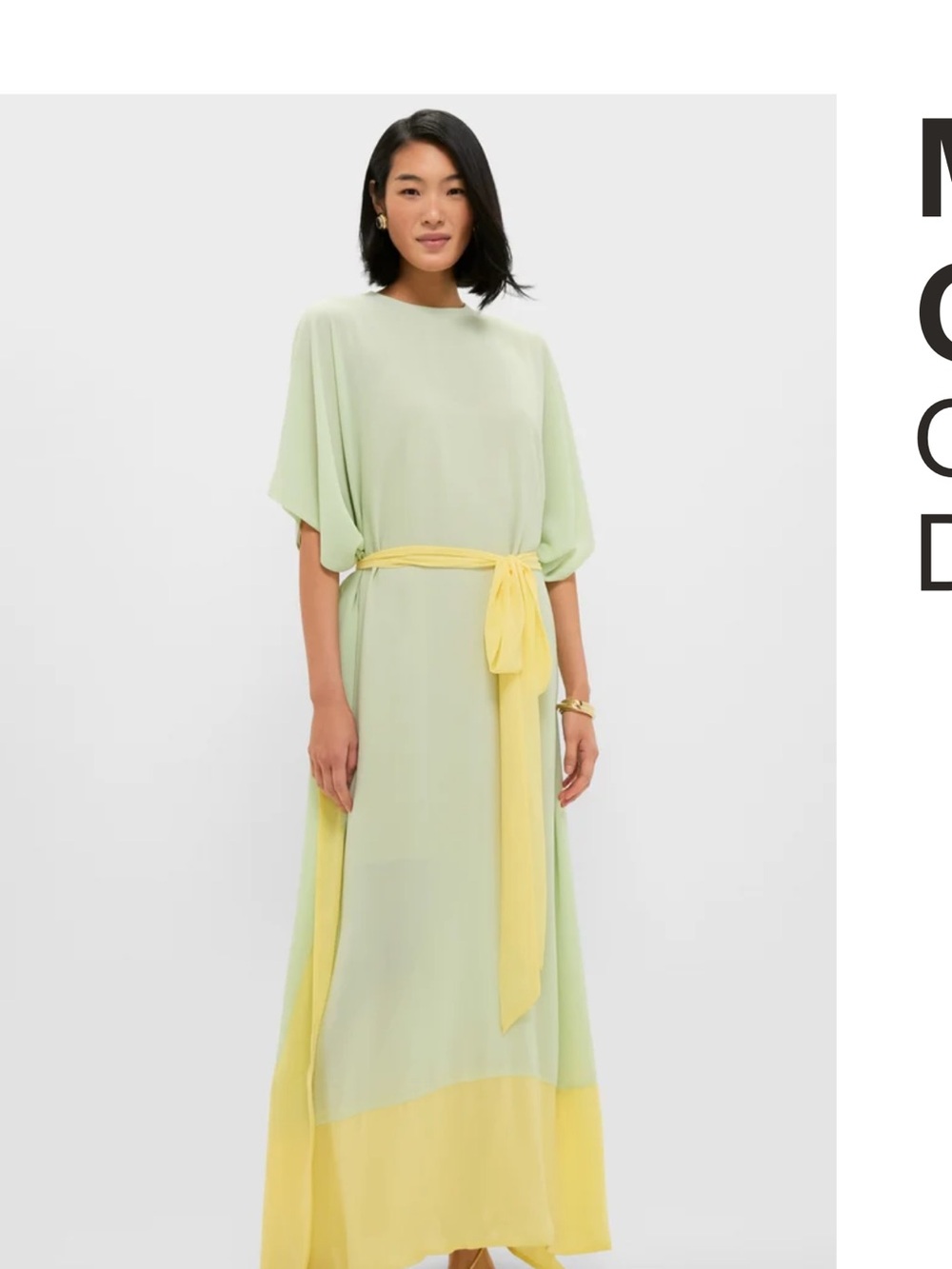 Tuckernuck Pale Green Maxi Dress with Yellow Hem and Tie Sash